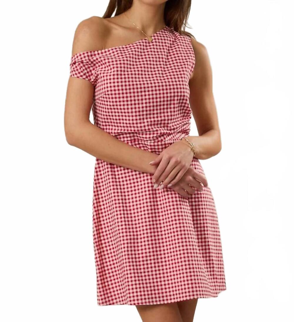 NEW SUNDAY EDITION asymmetrical fit and flare mini dress in cream red gingham